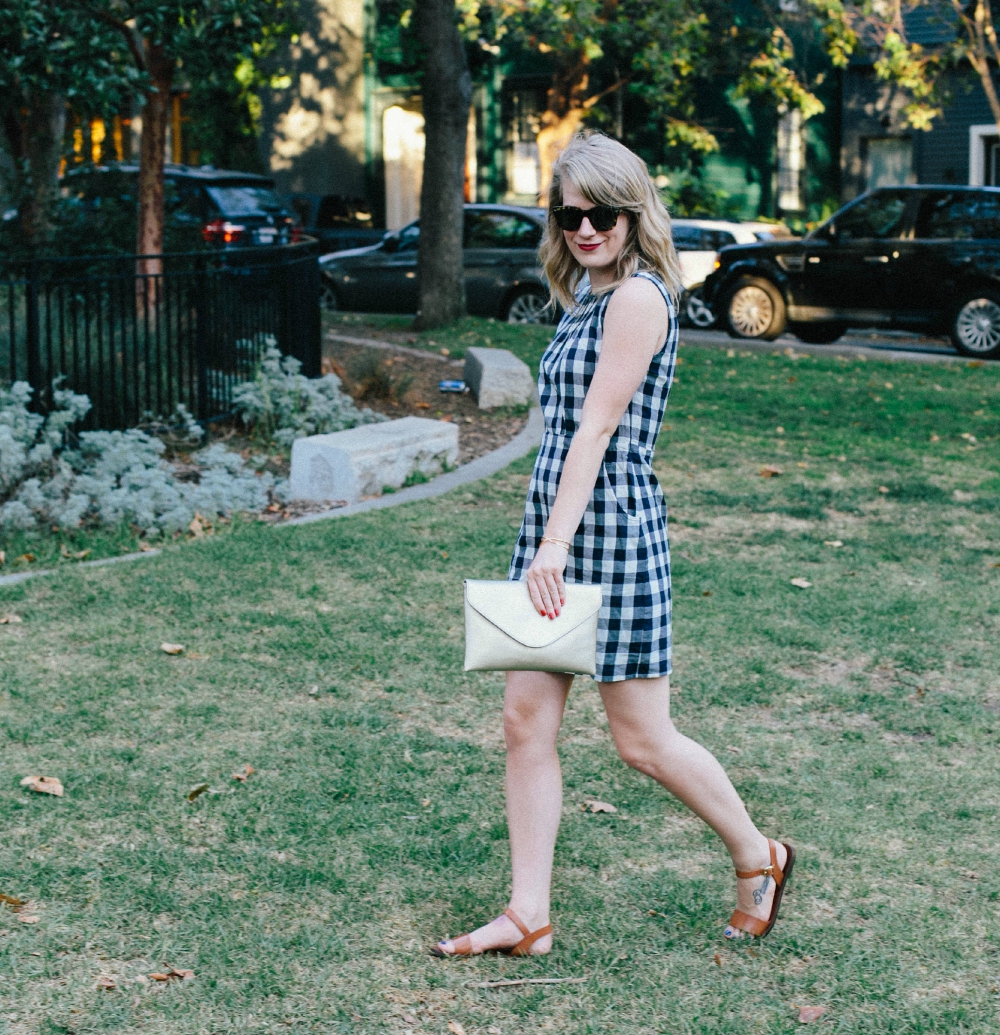 Easy Gingham Dress Outfit for End of Summer