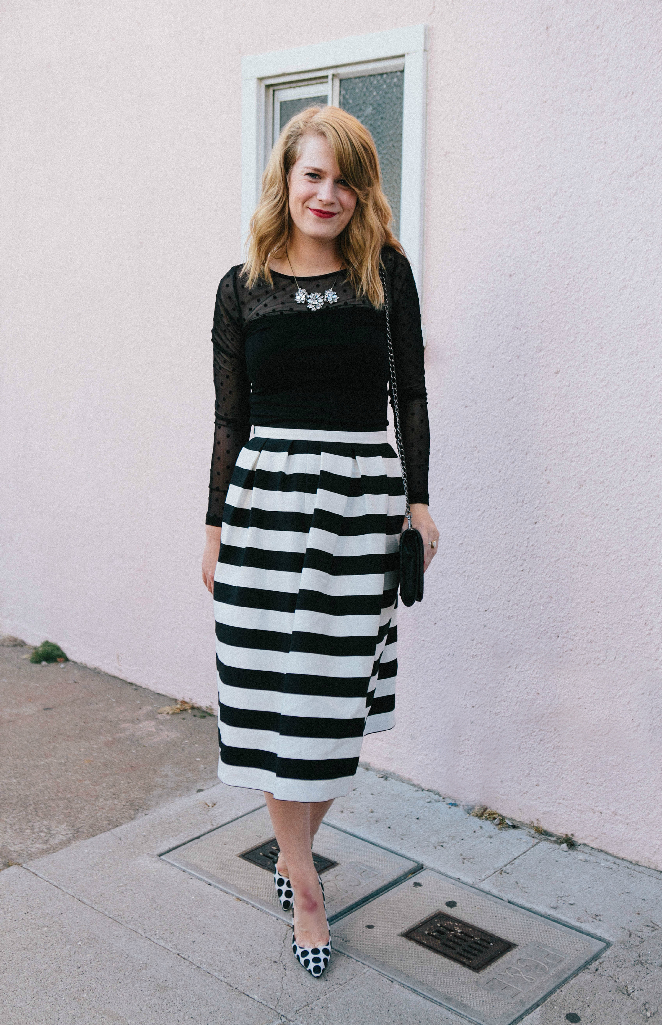 Outfit // Striped Topshop Skirt with Dotted ASOS Pumps