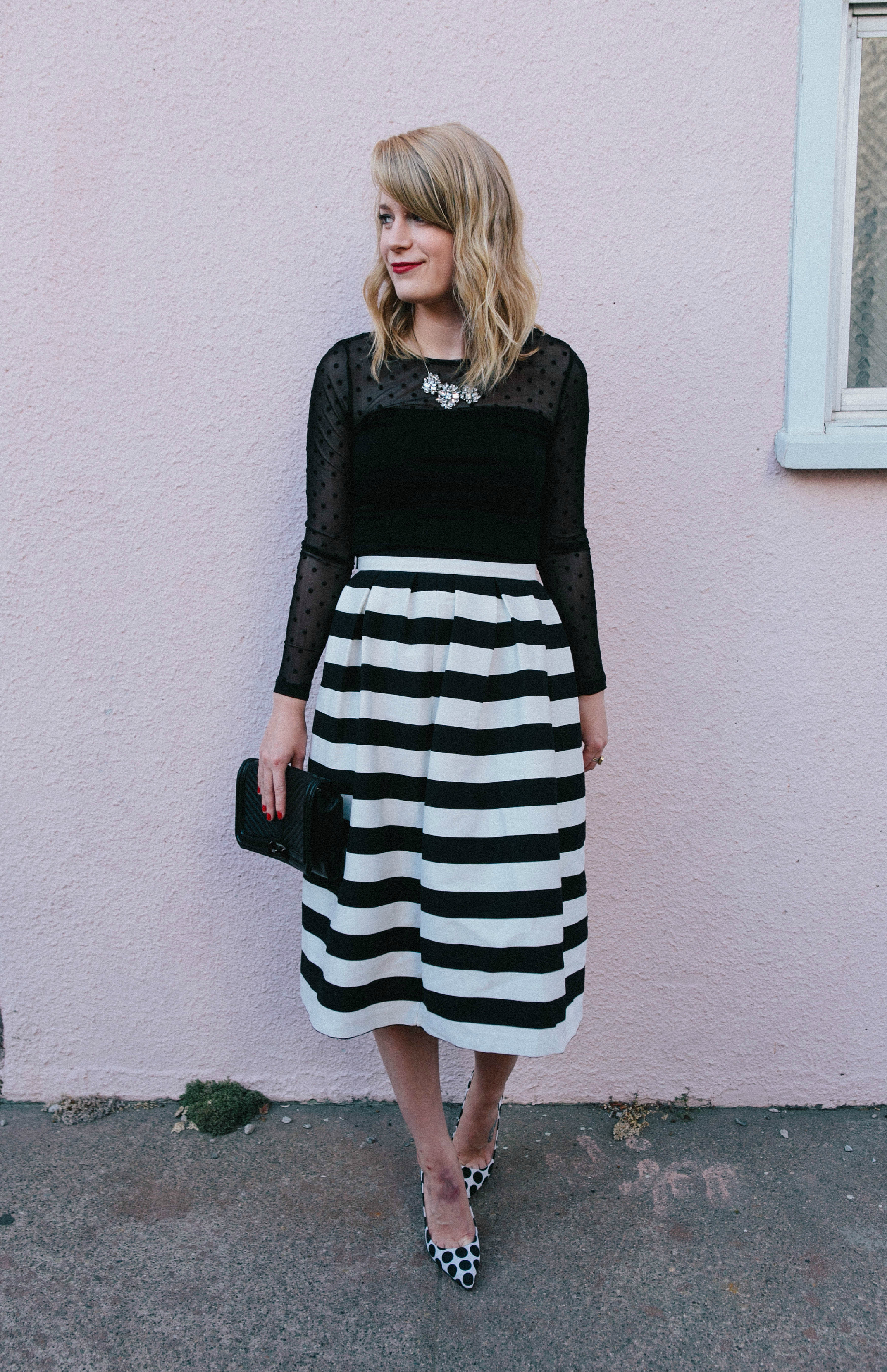 Outfit // Striped Topshop Skirt with Dotted ASOS Pumps