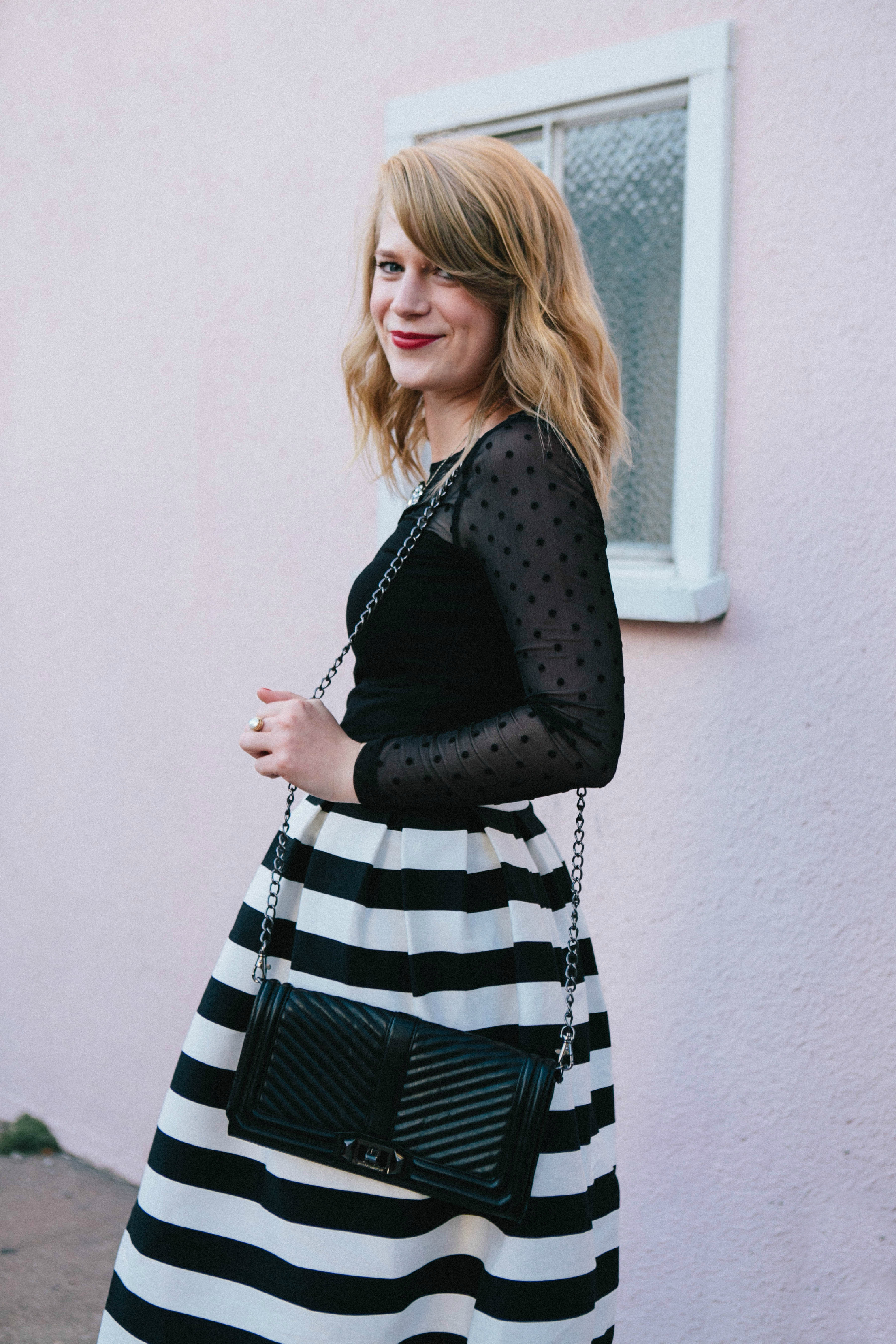 Outfit // Striped Topshop Skirt with Dotted ASOS Pumps